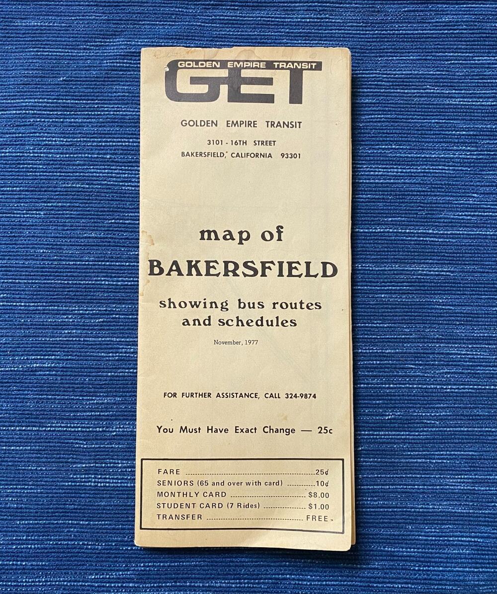 VTG November 1977 Bakersfield GET Bus Golden Empire Transit Road Map California